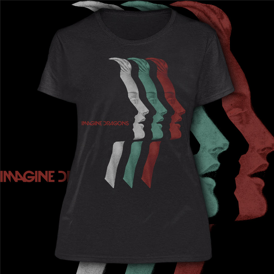 IMAGINE DRAGONS "Faces" POLERA DE MUJER ALGODÓN IMPRESIÓN DTG